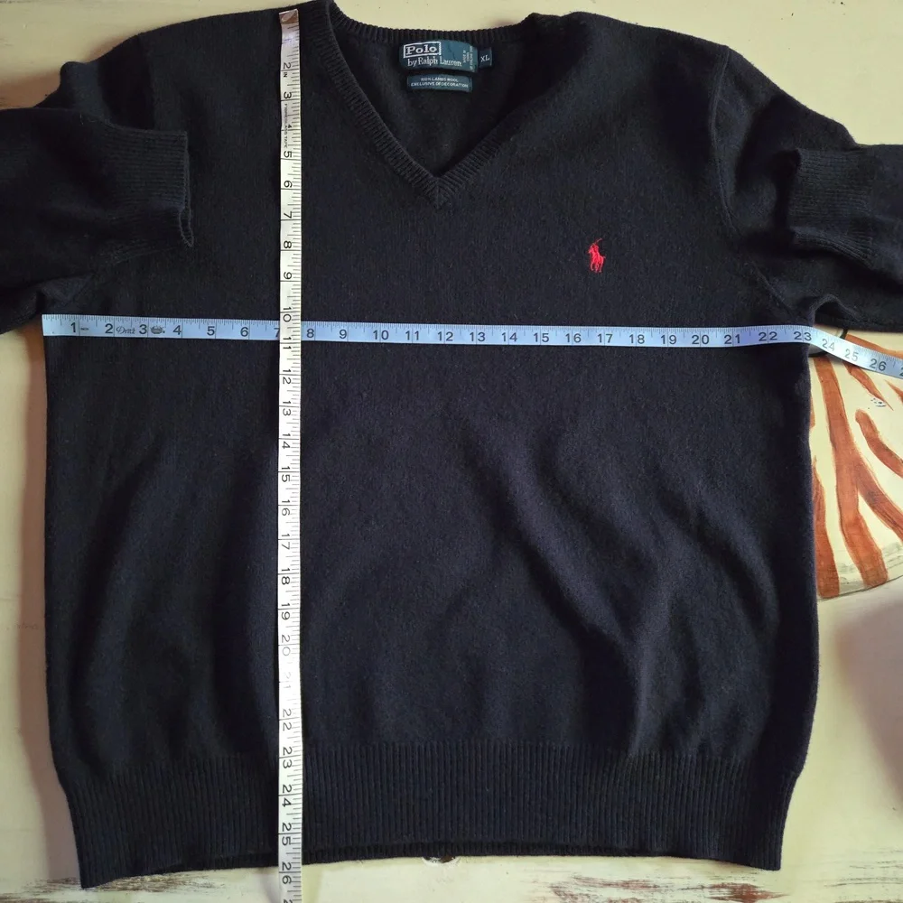 Polo Ralph Lauren Navy Blue Lambswool V-neck Sweater Size Extra Large